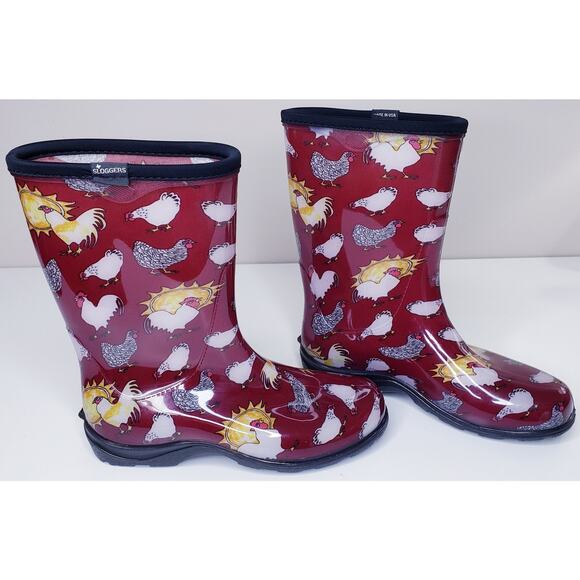 SLOGGERS Fashion Rain Garden Mid-Calf Boots Chicken Print Waterproof Women's 9 - Picture 6 of 15